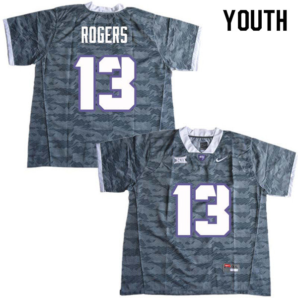 Youth #13 Justin Rogers TCU Horned Frogs College Football Jerseys Sale-Gray - Click Image to Close